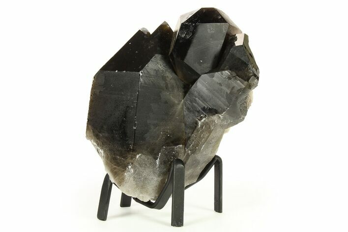 Dark Smoky Quartz Crystal Cluster on Metal Stand - Brazil #274483